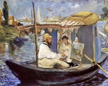  Manet Lienzo - Claude Monet trabajando en su barco en Argenteuil Realismo Impresionismo Edouard Manet